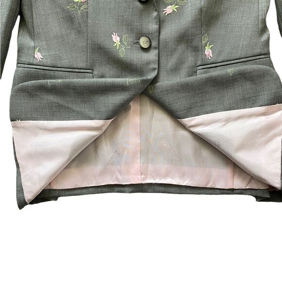 Vintage ESCADA Rose Embroidered Blazer Suit Jacket Gray Pink Size Small - Picture 8 of 12